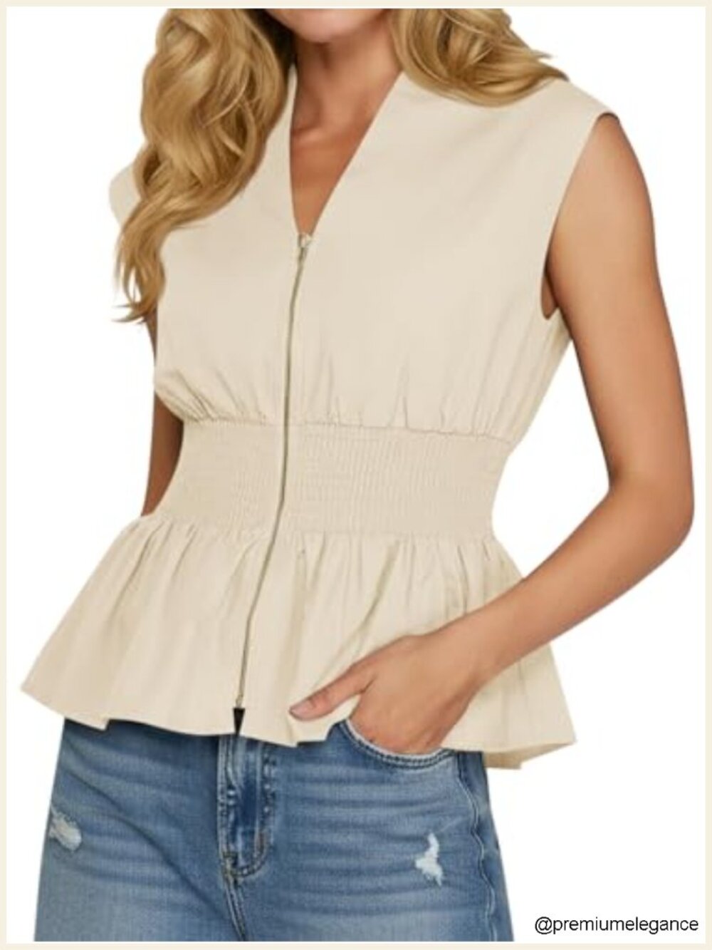 Women's V-Neck Smocked Tank Top with Pleated Peplum